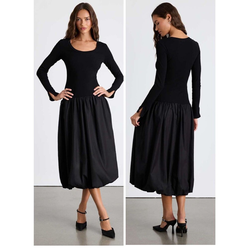 Lulus Sophisticated Chic Black Mixed Media Midi Dress Size Small NWT Cocktail
